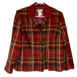 Vntg Lady Dorby Petite Rust/Brown Plaid Business Casual Blazer Jacket Sz 16WP